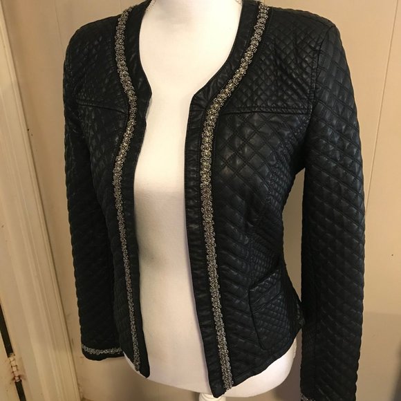 Zara Quilted Faux Leather Beaded Jacket - Picture 2 of 5